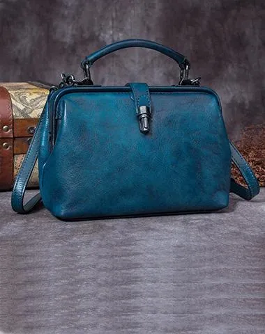 Small Vintage Leather Doctors Bag Satchel Purse For Women