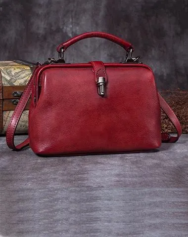 Small Vintage Leather Doctors Bag Satchel Purse For Women