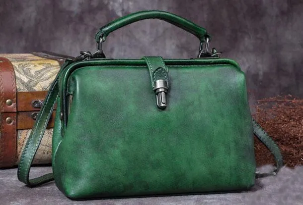 Small Vintage Leather Doctors Bag Satchel Purse For Women