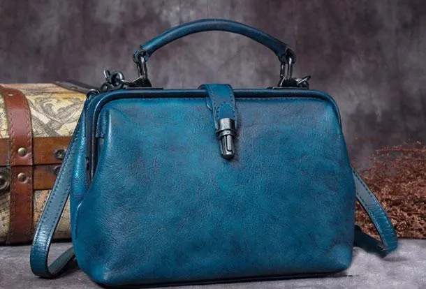 Small Vintage Leather Doctors Bag Satchel Purse For Women