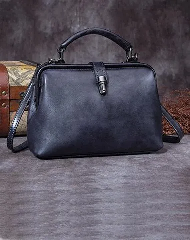 Small Vintage Leather Doctors Bag Satchel Purse For Women