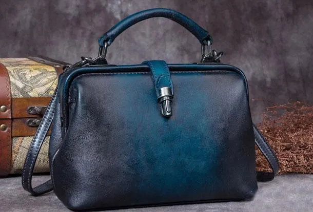 Small Vintage Leather Doctors Bag Satchel Purse For Women