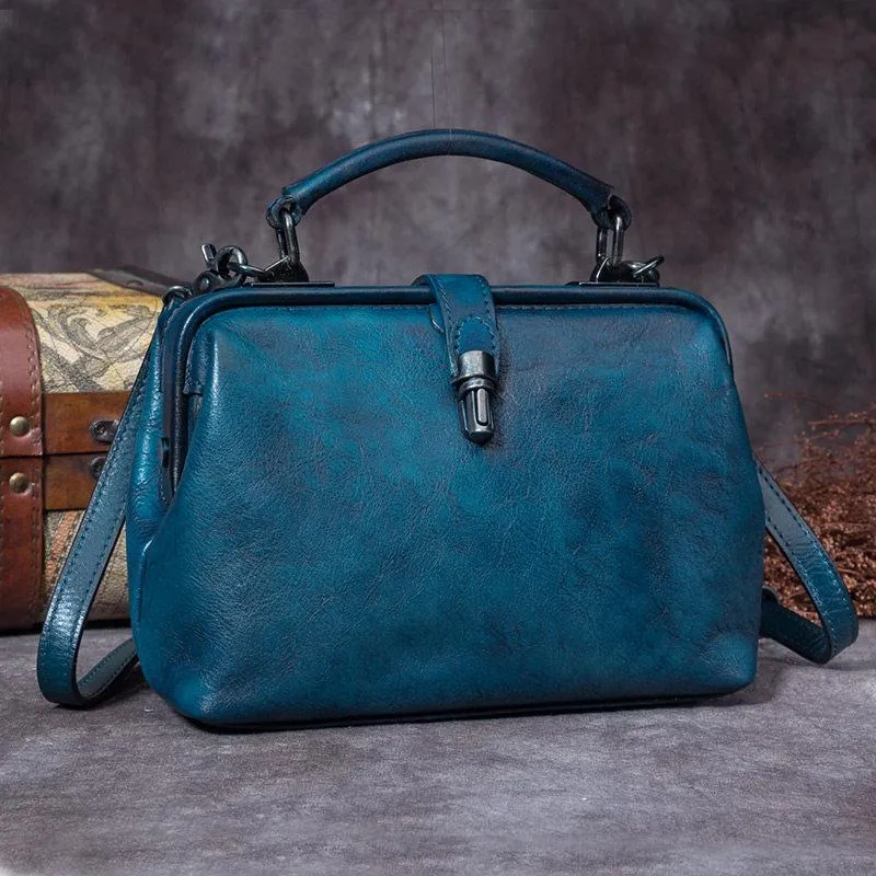 Small Vintage Leather Doctors Bag Satchel Purse For Women