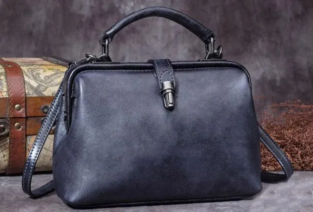 Small Vintage Leather Doctors Bag Satchel Purse For Women