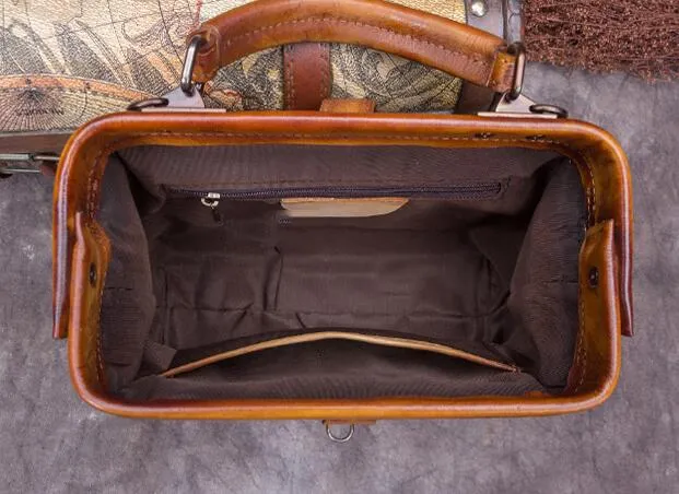 Small Vintage Leather Doctors Bag Satchel Purse For Women