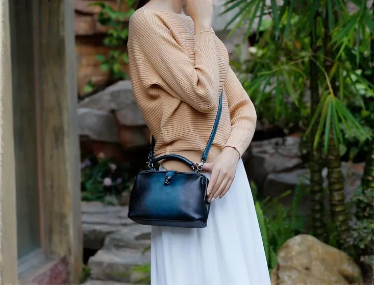 Small Vintage Leather Doctors Bag Satchel Purse For Women