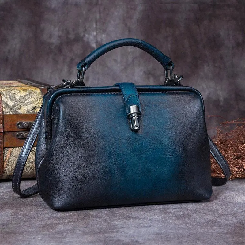 Small Vintage Leather Doctors Bag Satchel Purse For Women