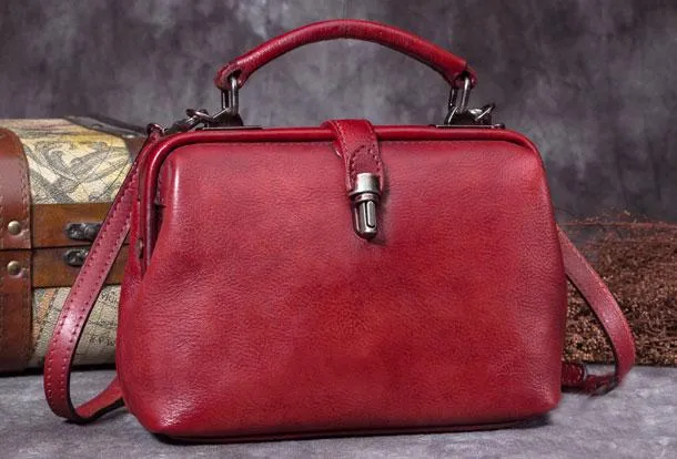 Small Vintage Leather Doctors Bag Satchel Purse For Women