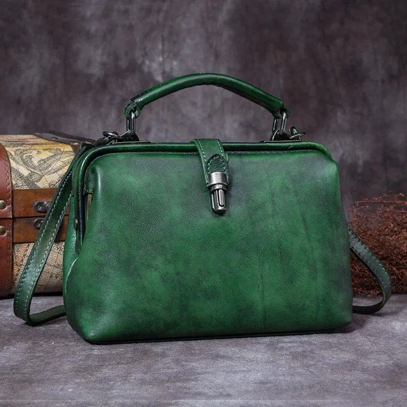 Small Vintage Leather Doctors Bag Satchel Purse For Women
