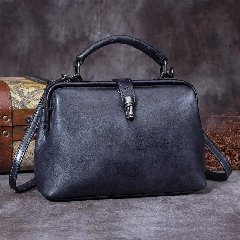 Small Vintage Leather Doctors Bag Satchel Purse For Women