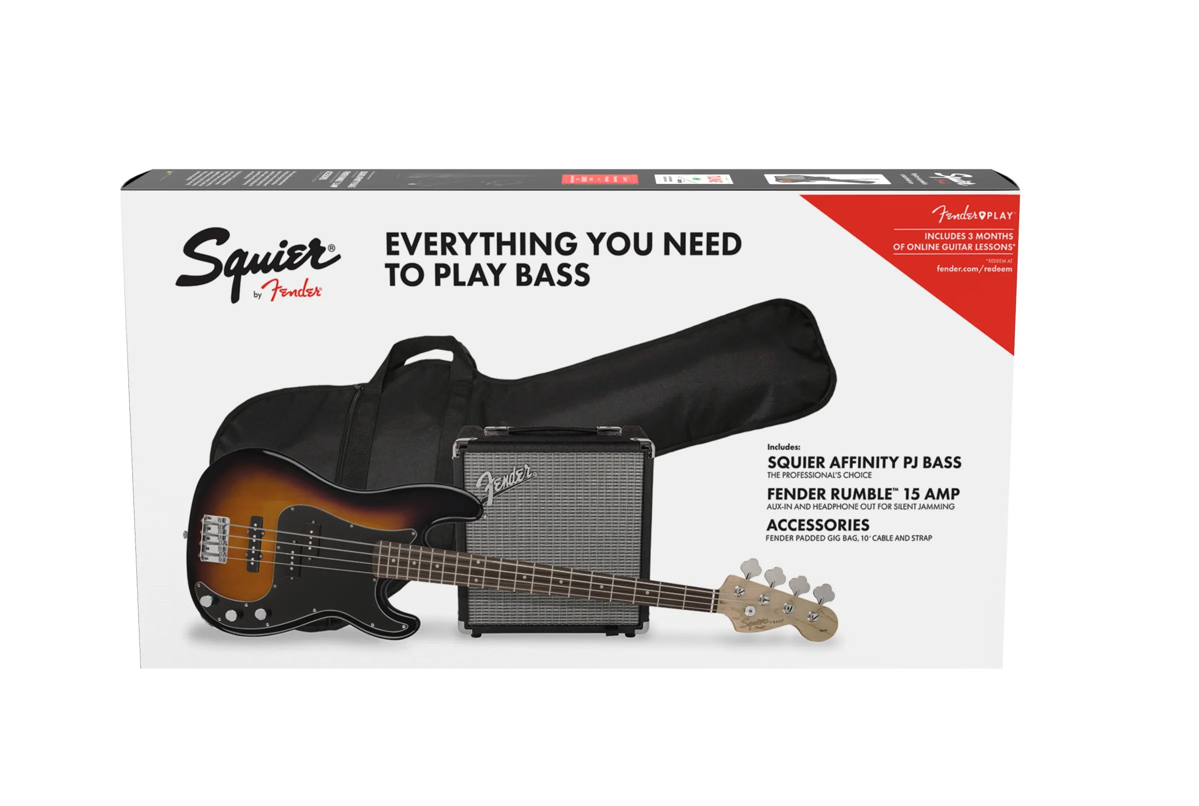 Squier Affinity Precision Bass PJ Pack w Rumble 15 Amplifier Sunburst