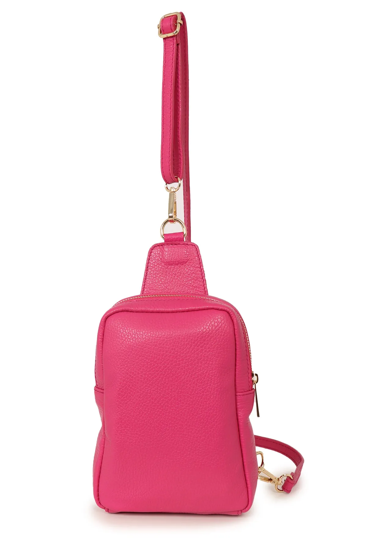 Tara - Italian Leather Sling Bag - Raspberry, Pebbled