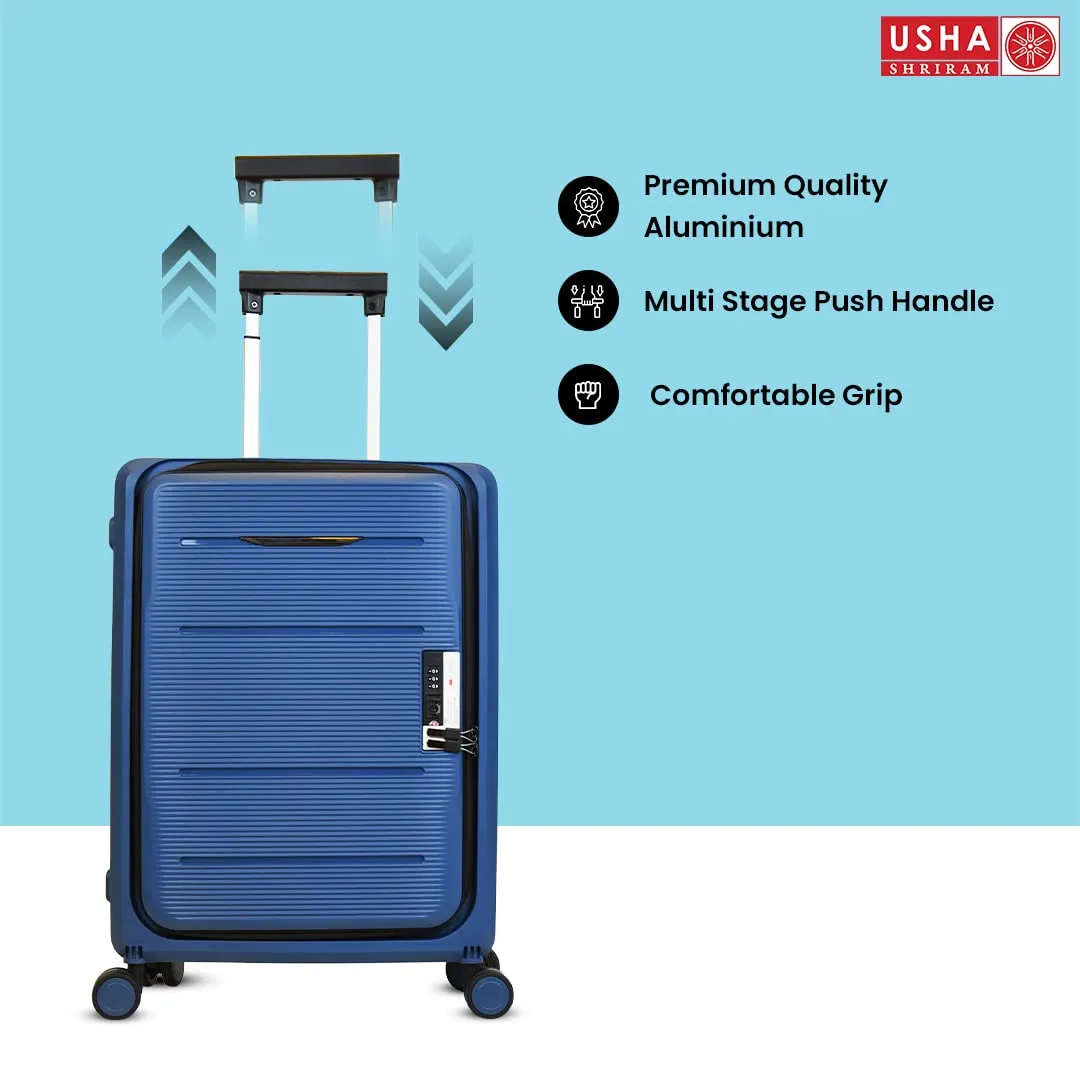 USHA SHRIRAM Cabin Bag (20 inch - 55cm) Collapsible Luggage Bag | Polypropylene Shell | Navy Blue | Suitcase for Travel | 360 Degree Wheel & Lock| Foldable Trolley Bag for Travel