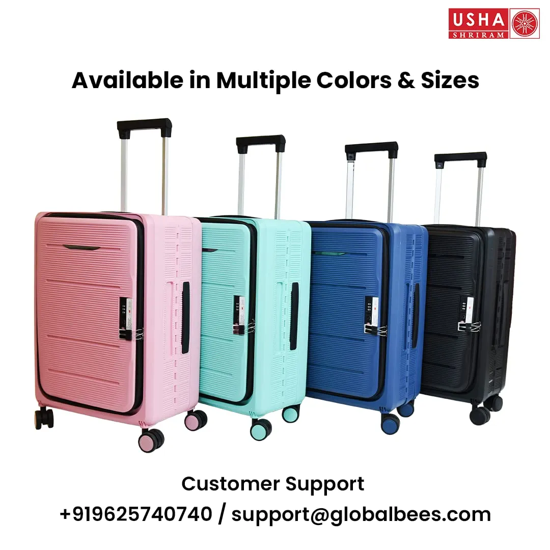 USHA SHRIRAM Cabin Bag (20 inch - 55cm) Collapsible Luggage Bag | Polypropylene Shell | Navy Blue | Suitcase for Travel | 360 Degree Wheel & Lock| Foldable Trolley Bag for Travel