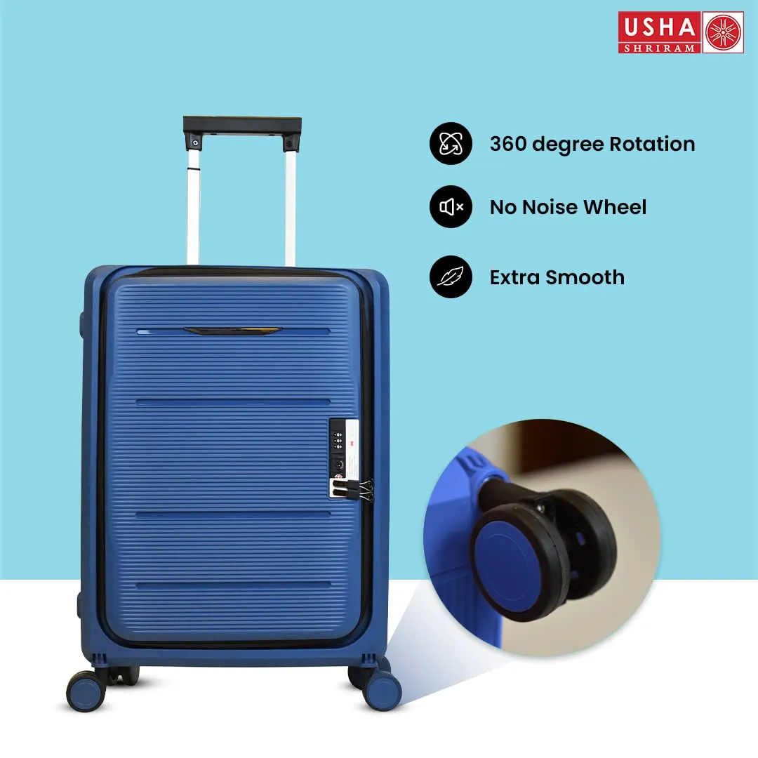 USHA SHRIRAM Cabin Bag (20 inch - 55cm) Collapsible Luggage Bag | Polypropylene Shell | Navy Blue | Suitcase for Travel | 360 Degree Wheel & Lock| Foldable Trolley Bag for Travel