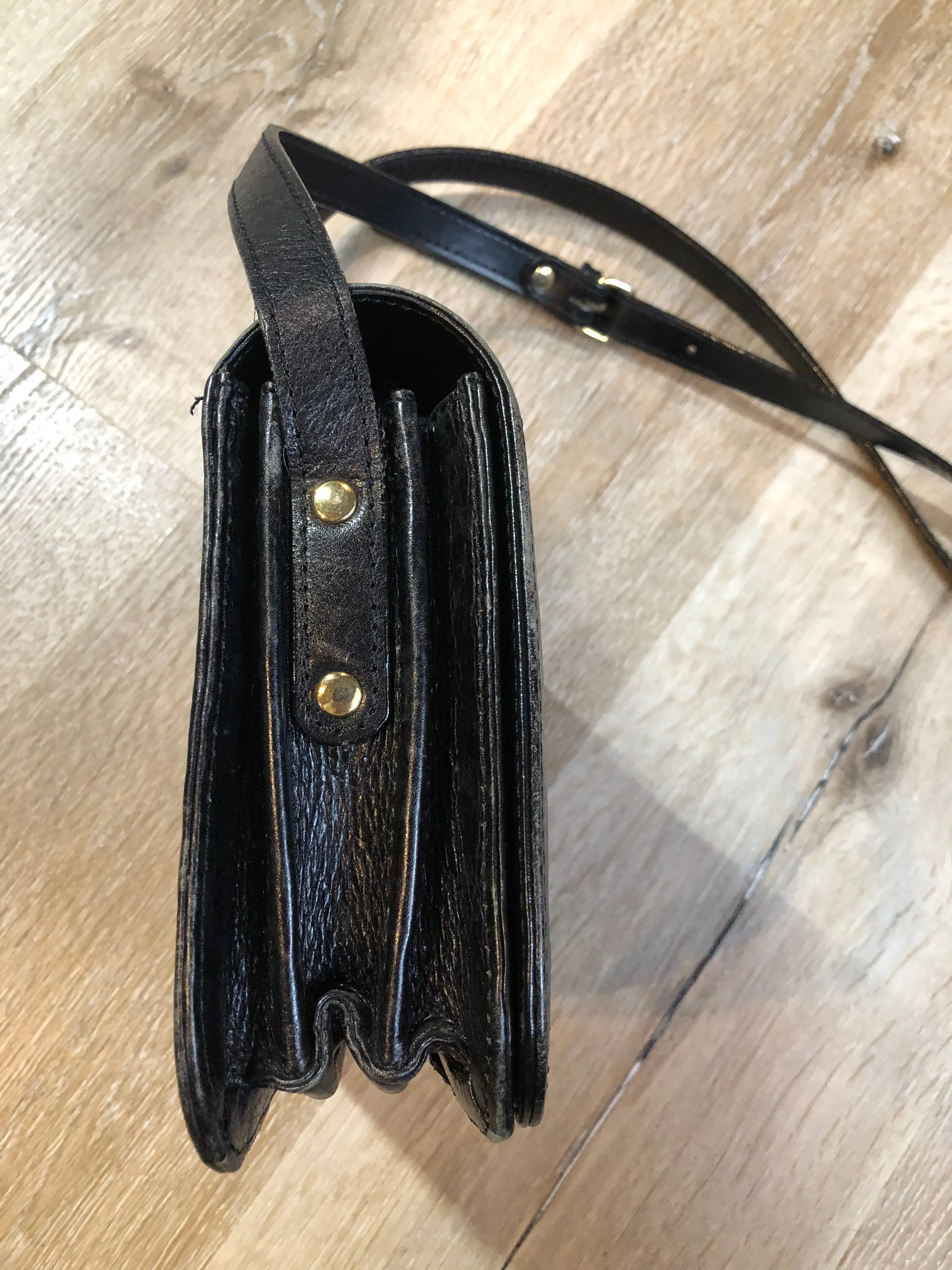 Vintage Stephane Black Leather Crossbody Bag, SOLD