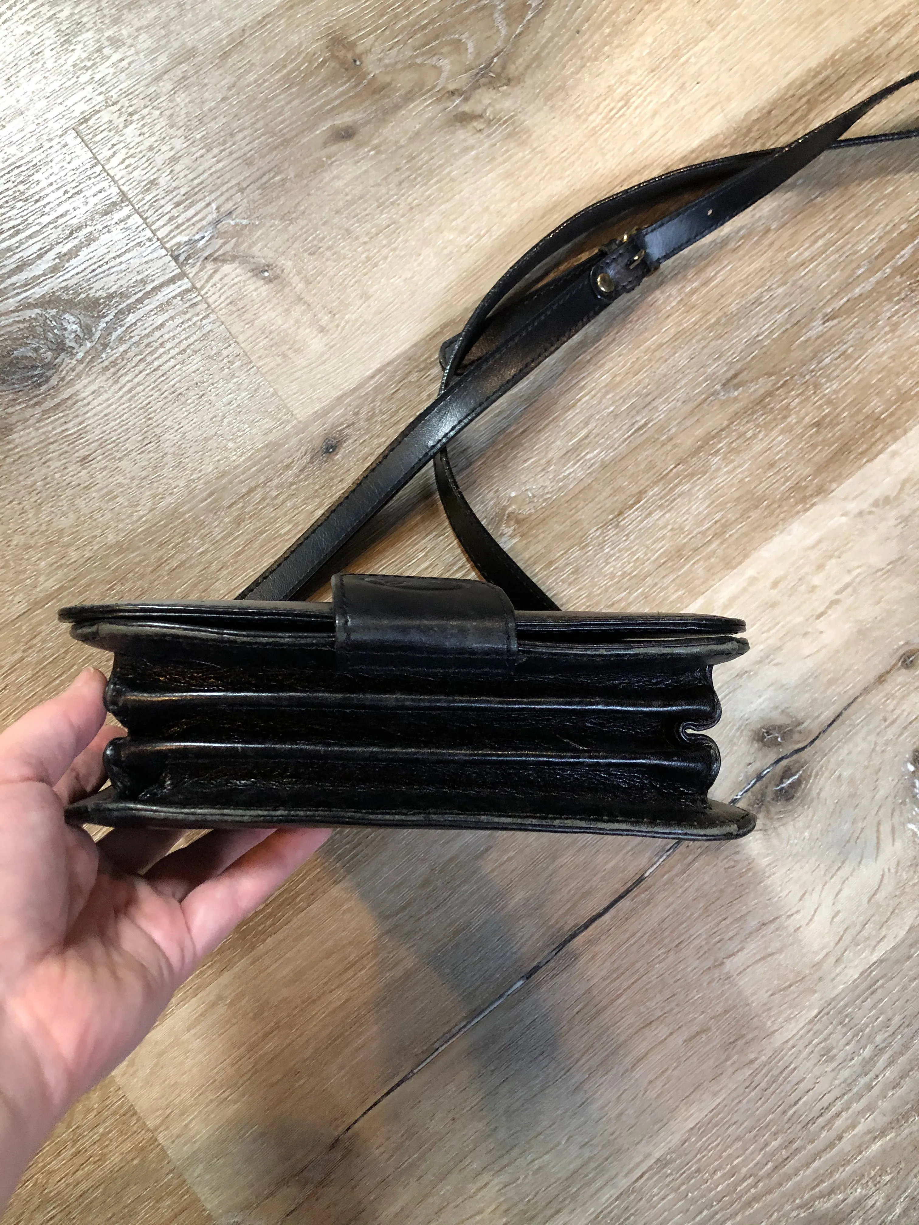 Vintage Stephane Black Leather Crossbody Bag, SOLD