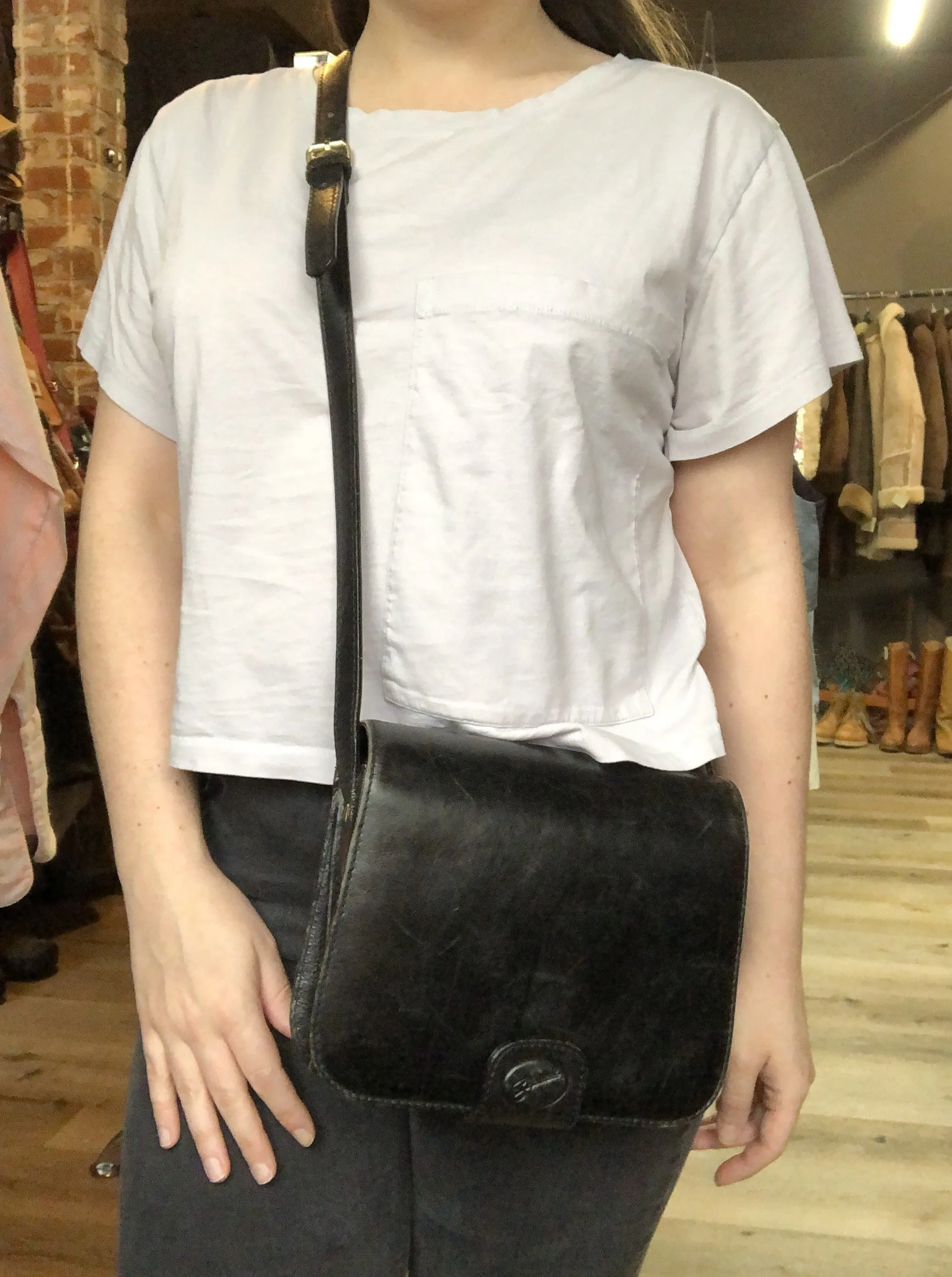 Vintage Stephane Black Leather Crossbody Bag, SOLD