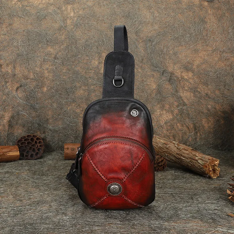 Womens Leather Chest Sling Bag With Headphone Cable Hole Sling Pack For Women